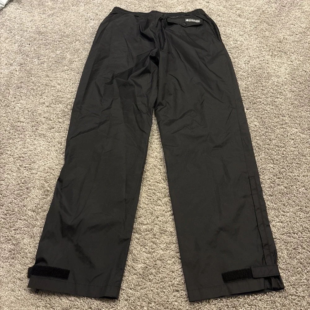 VINTAE Columbia mens Black Rain Pants Elastic Zip Ankles Large L USA Packable!